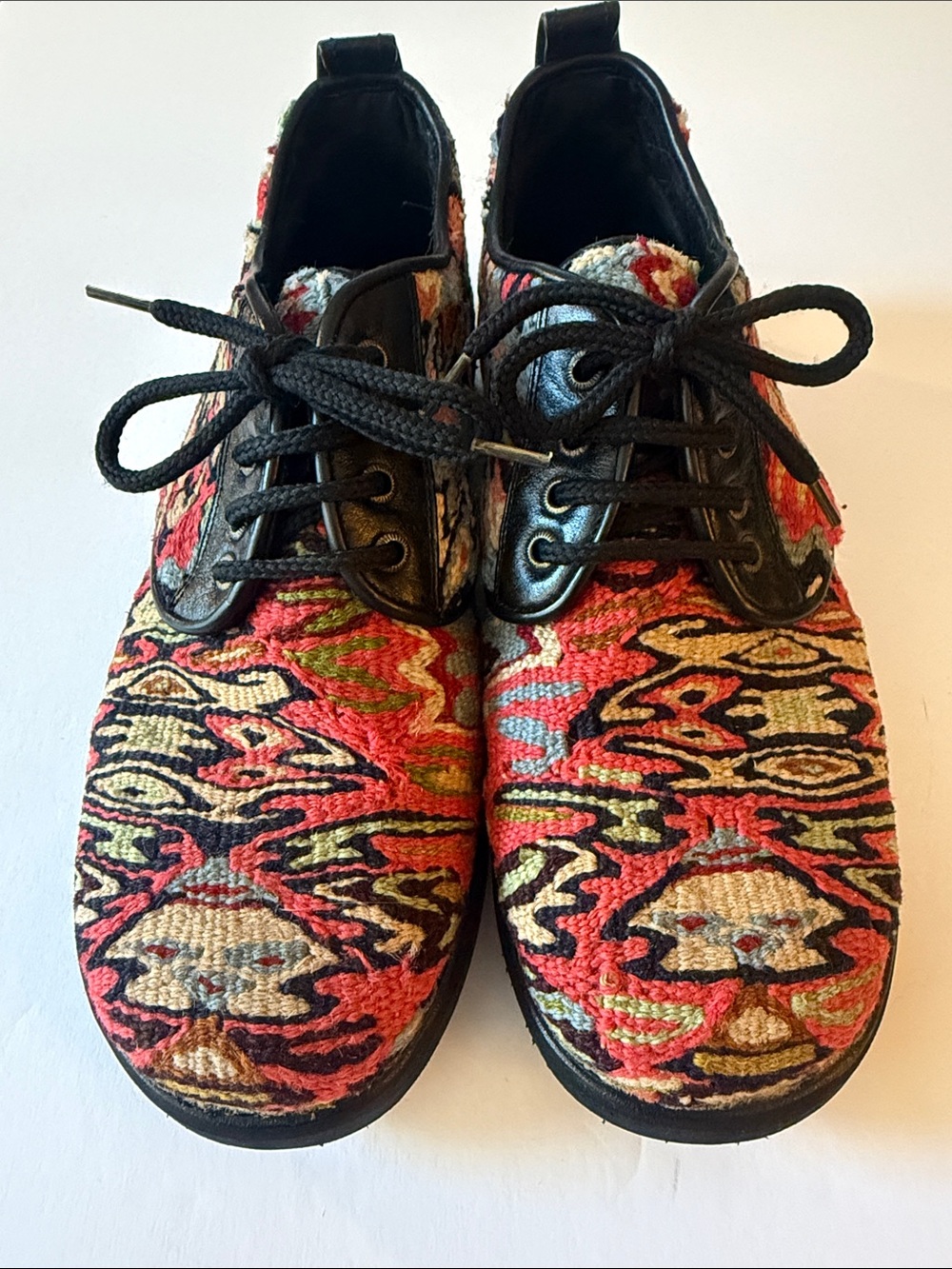 Turkish Artisan Made Woven Pattern Lace-Up Women's Shoes Size 8